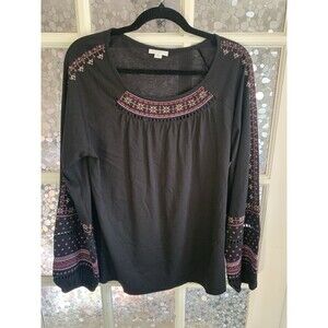 J Jill Peasant Top Embroidered Blouse Sz M
